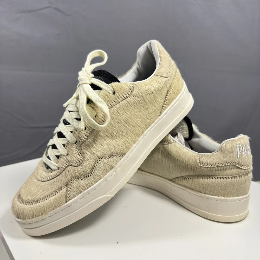 P448 Bali Oak Womens Size 38 Beige Calf Hair Low Top Luxury Sneakers